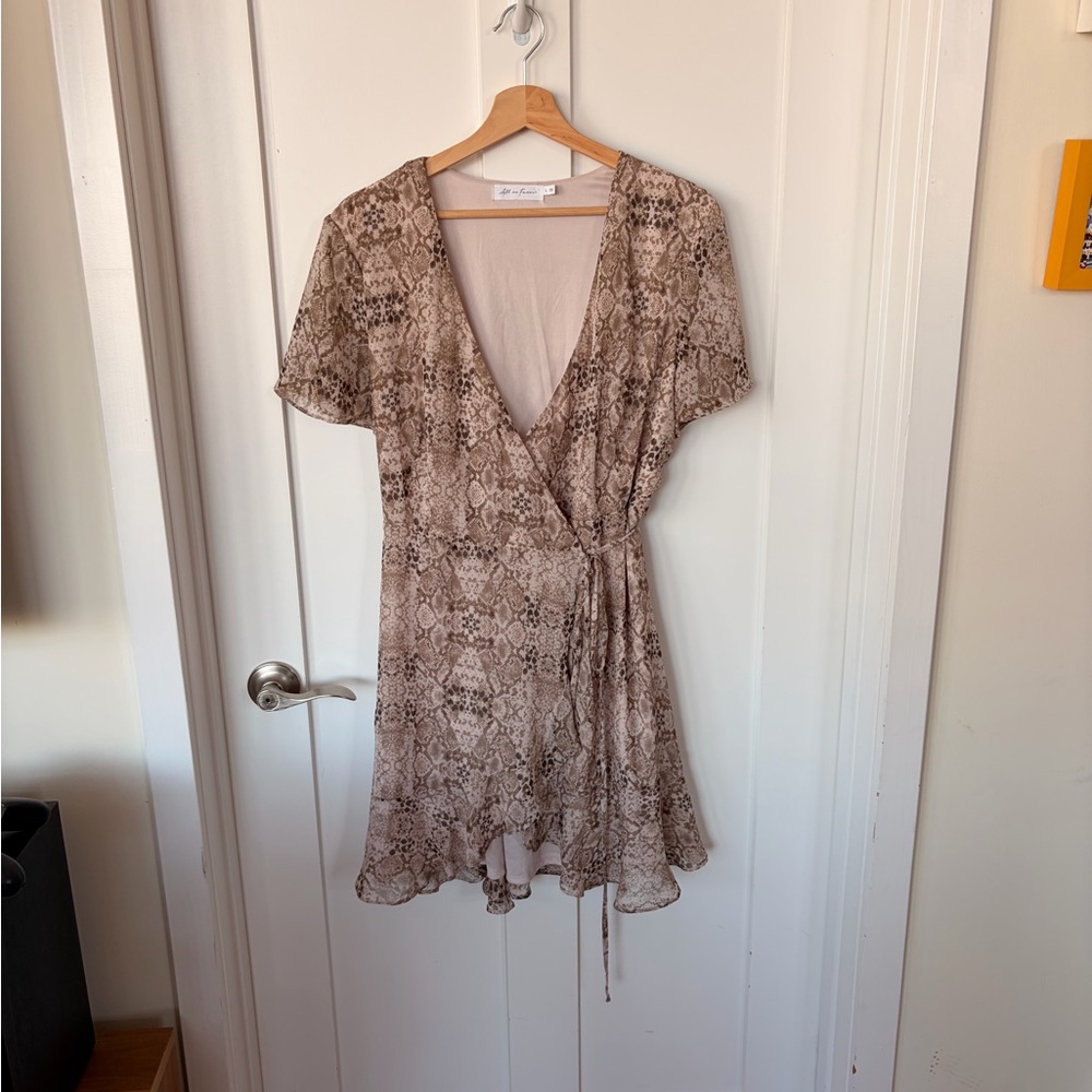 All in Favor Beige Snake Print Wrap Dress